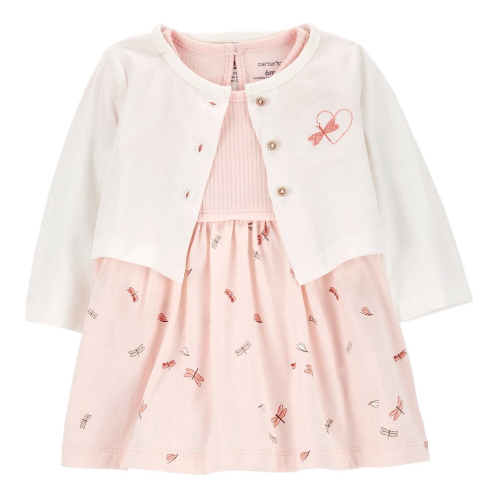Carter's Baby 2-Piece Bodysuit Dress & Cardigan Set Sz 6 mo
